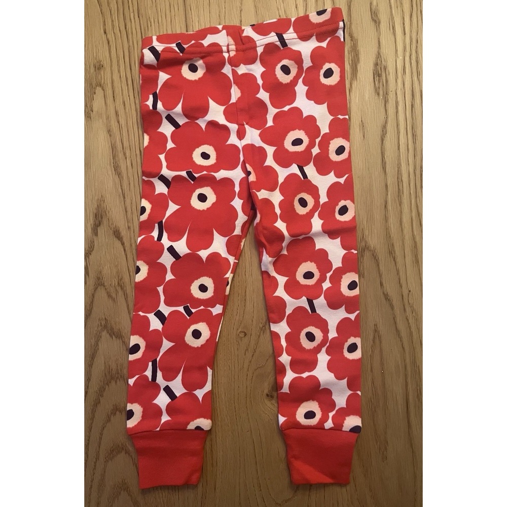 Marimekko Unikko‎ Girls Sleep Pants Size 3Y Red Flower Floral 100% Cotton